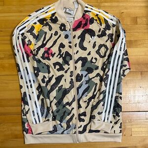 Adidas Beige and Multicolor Animal Print Jacket | XL 15-16Y